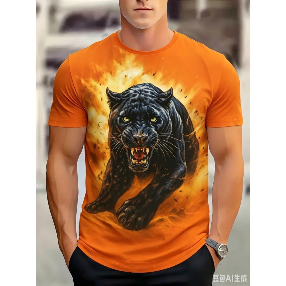 Fashion Black Panther Graphic T Shirt 3D Wild Animal Print Men Summer Casual Trend Street