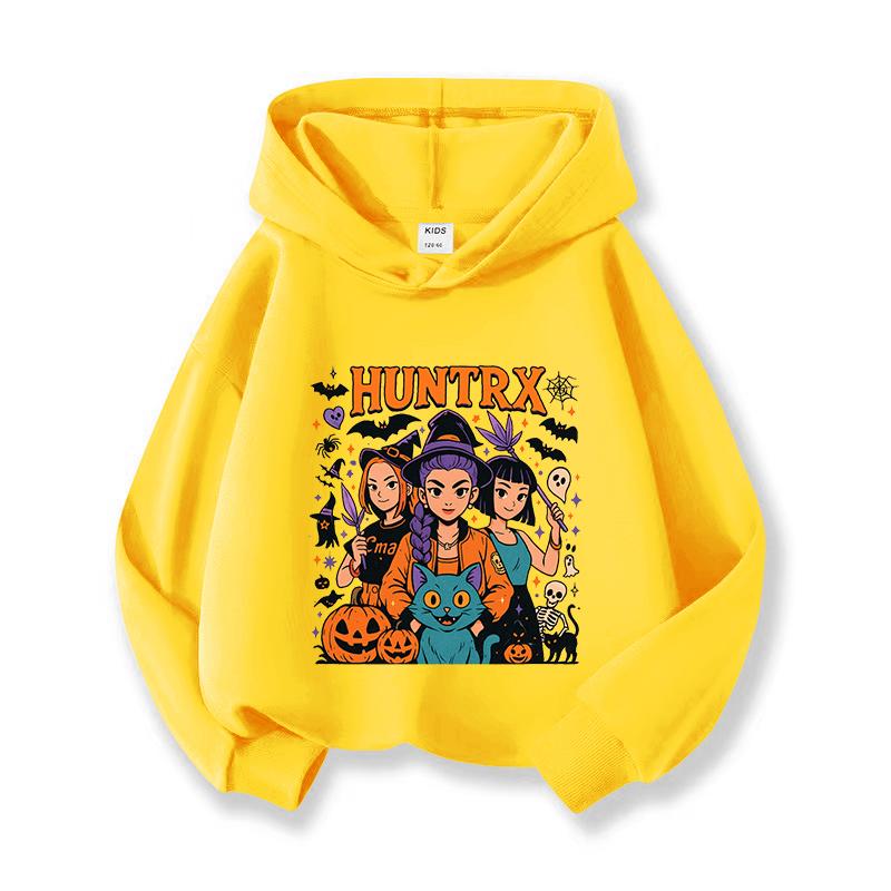 Kpop Witch Hunt Girls' Hoodies, Children's Spring and Autumn Hoodies, Fashionable and Versatile Cartoon Style Printed Thin Sweatshirts