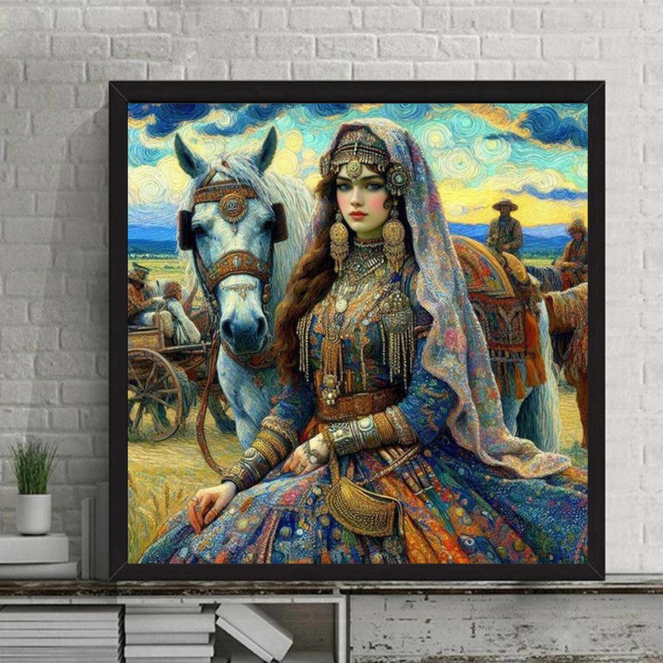 Diy 5D diamantový obraz Nový produkt Zasněná dívka a plná mozaika Zvířecí kůň Psí obrázek Výšivka na zeď