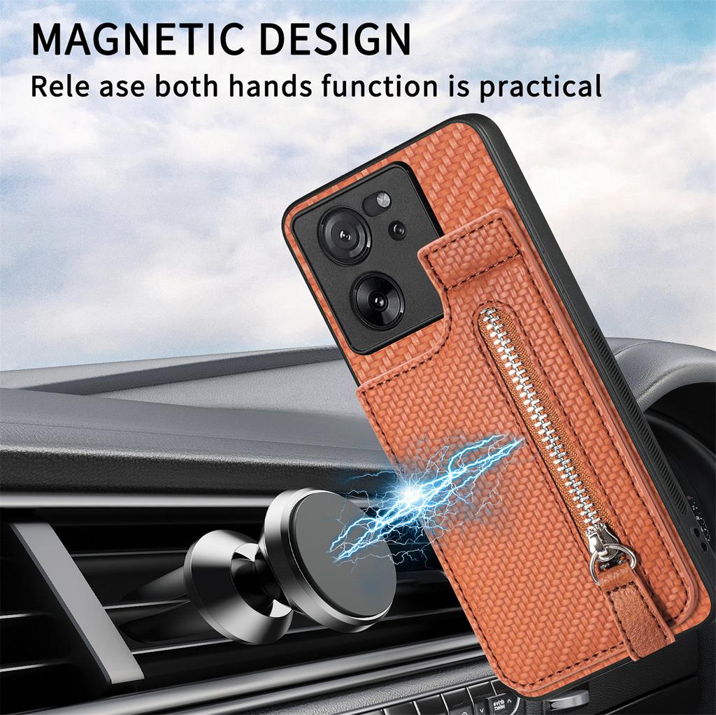 C1-03 Etui dla Xiaomi 13T/13T Pro/Redmi K60 Ultra Pionowa podpórka Hybrydowe etui na telefon z kieszonką na zamek błyskawiczny