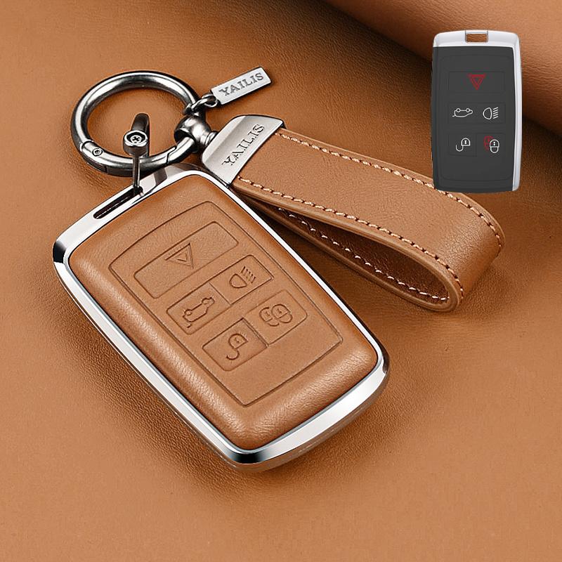 Metal Leather Car Remote Key Cover Case Holder Shell Fob for Land Rover RangeRover Sport Evoque Freelander Velar Discovery LR5