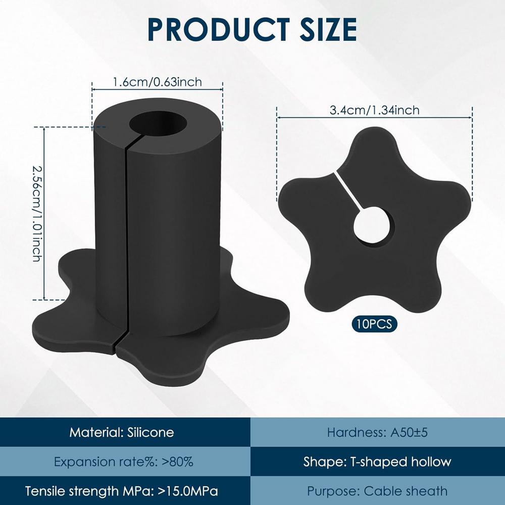 

10pcs Cable Routing Kit Star-Shaped Wall Pass Through for Cable Organizer Network Cable Wire Holes Grommet for Home and Outdoors чорний