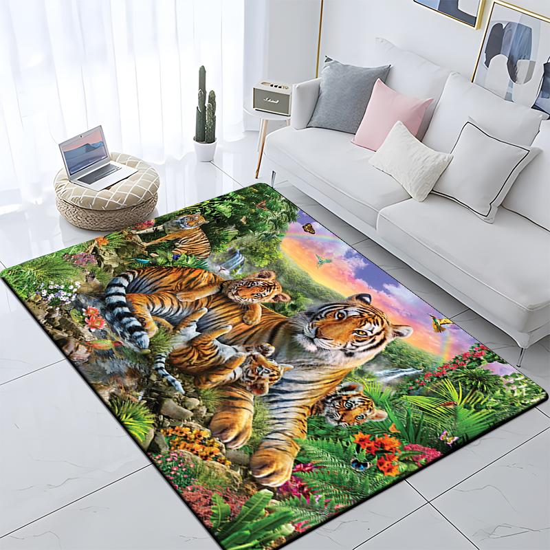 Animal Tiger Custom Picnic Mat Non Slip Carpet Living Room Mat Yoga Mat Home Decor Crawling Mat Carpet for Living Room Anime Rug