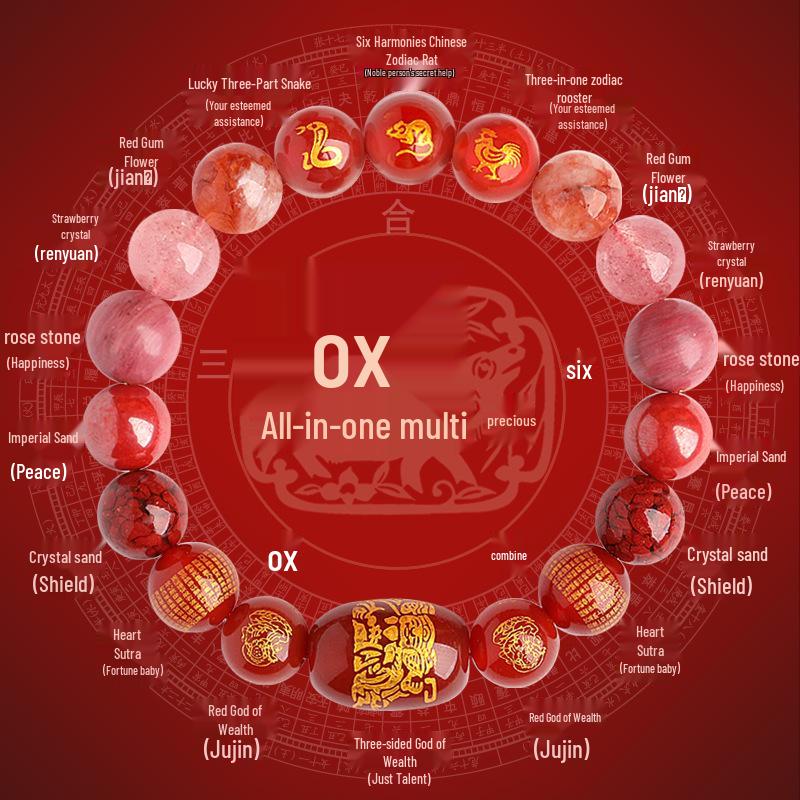 2025 Year of the Snake Crystal Cinnabar Bracelet - Tai Sui, Wealth God & Heart Sutra Charm for Men and Women