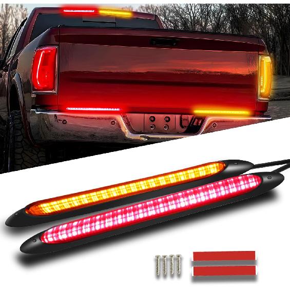 LED Tail Light 9.25in Trailer Turn Signal Rear Lamp Streamer Follow Amber Start Scan Red Brake Stop Reverse Safety Indicator DRL Lights for Pickup