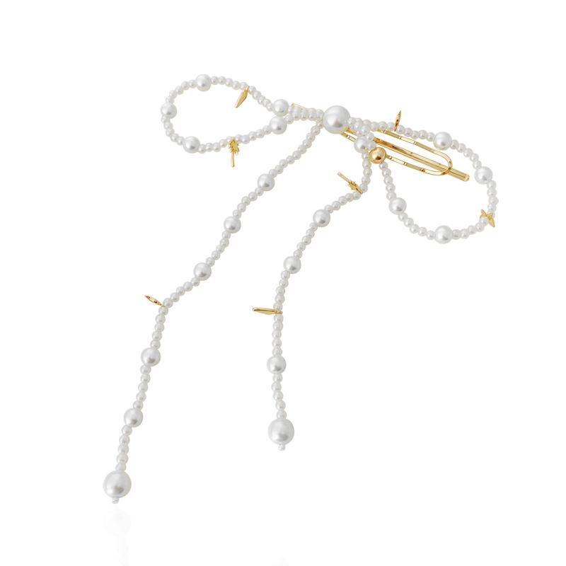 

Корейская заколка для волос с жемчужным бантом, скрученная, с бахромой для женщин