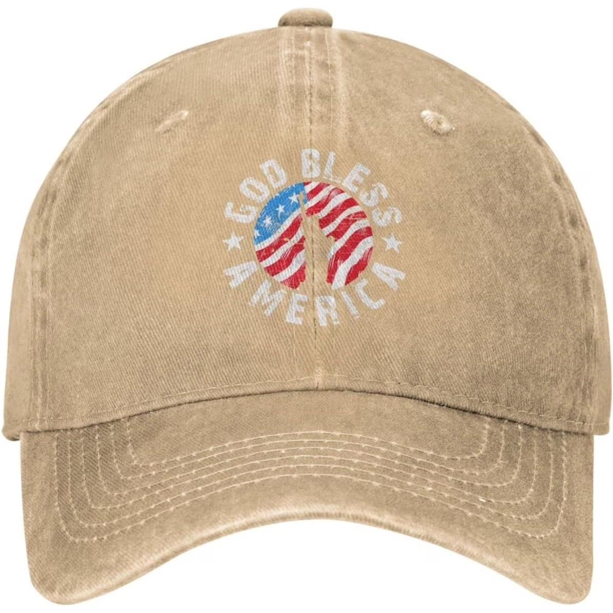 God Bless America Patriotic Baseball Cap Washed Cotton Distressed Outdoor Adjustable Hat One Size