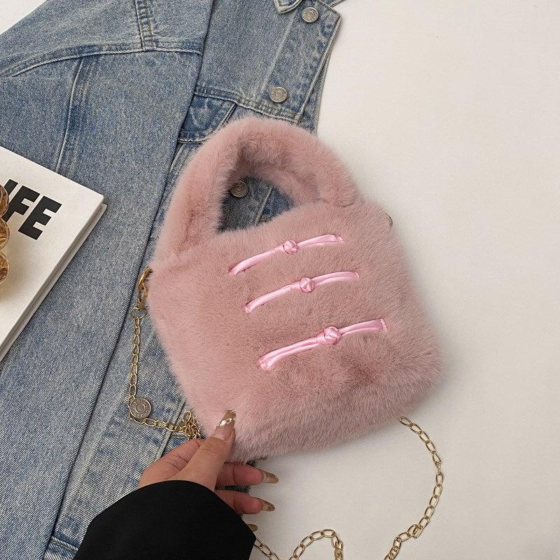 Furry Small Bag Women's 2025 New Fashion Hand Bucket Bag Autumn and Winter Plush Chain Messenger Bag
