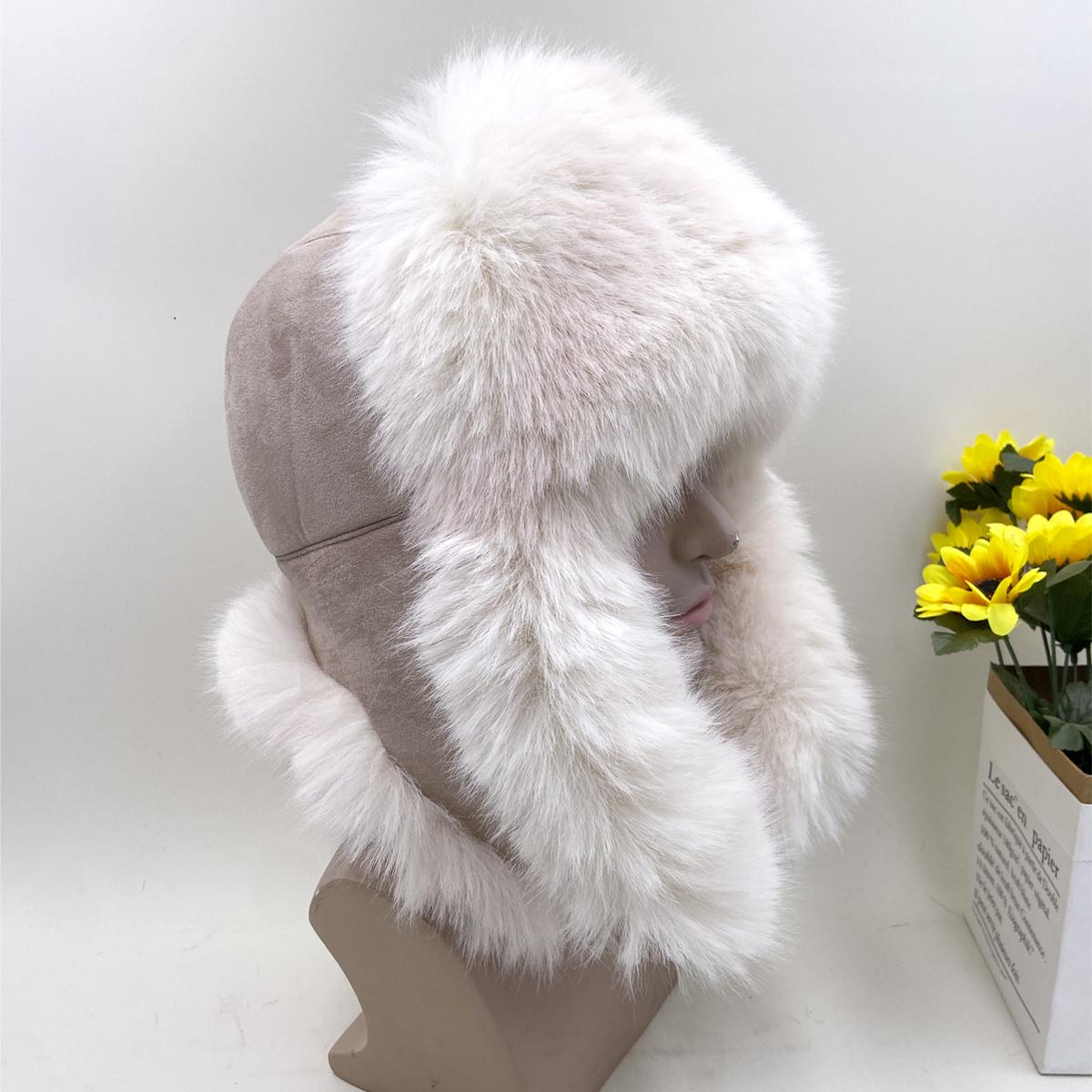 

Новая зимняя мужская шапка-бомбер из 100% искусственного меха лисы, шапка-ушанка из искусственного меха, русская мужская лыжная шапка, хлопковая подкладка 58-60cm бежевого хаки