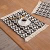 2pcs Modern Linen-cotton Placemats Handmade Tassel Farmhouse Tableware Mat Double Color Splicing Heat Insulation Mat