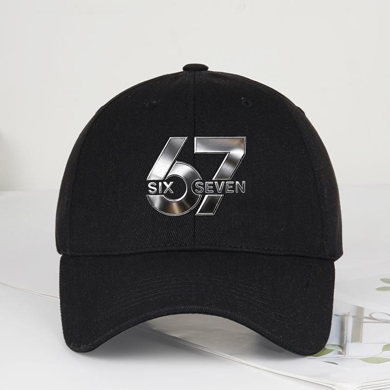 Metallic Number 67 "Six Seven" Print Baseball Cap Adjustable Unisex Cotton Streetwear Sun Hat