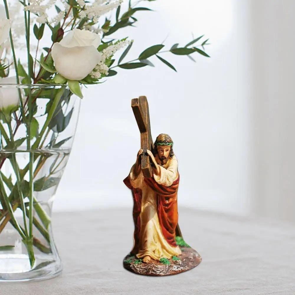 Handmade Jesus Cross Statue Realistic Catholic Religious Accessories Christ Figure Church Decor