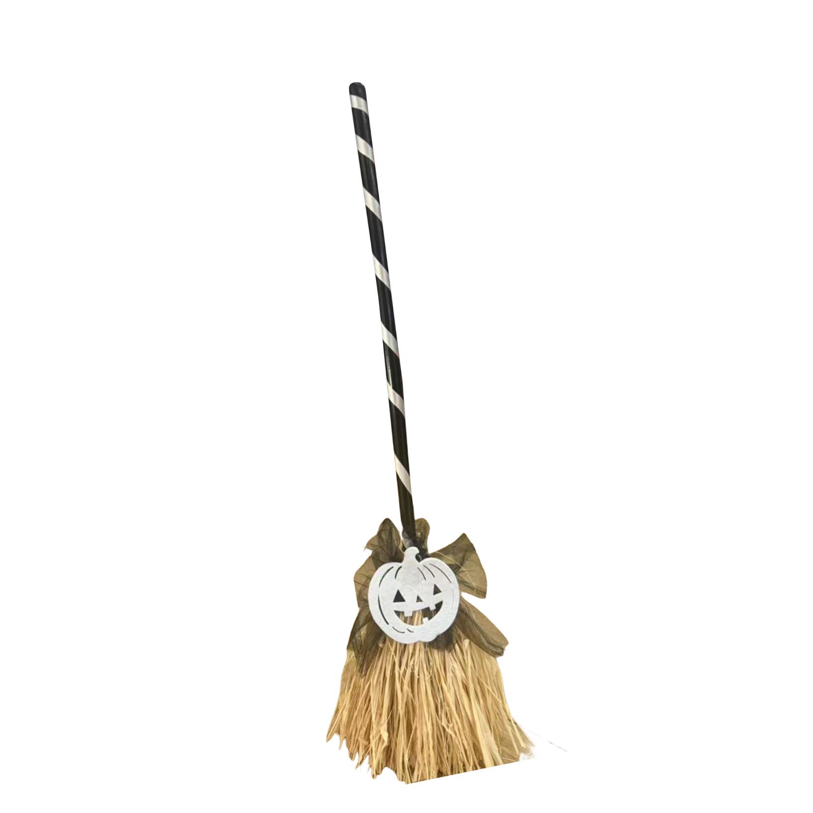 Witch Broom Halloween Decorations Auto Rotate Realistic 80cm Tall Wizard Flying