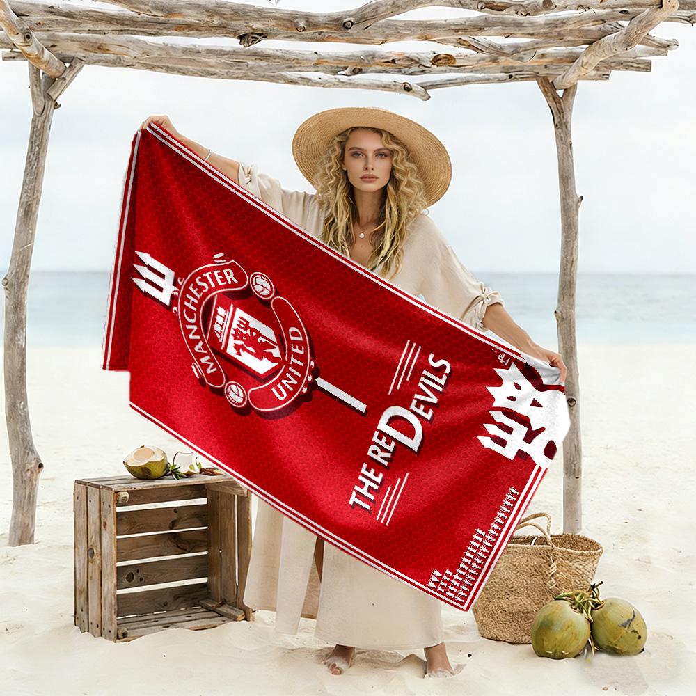 Asciugamano da Spiaggia Logo Manchester United Super Morbido Microfibra Tessuto Quickdry Confortevole Leggero Perfetto per Viaggiare Yoga Campeggio e Nuoto