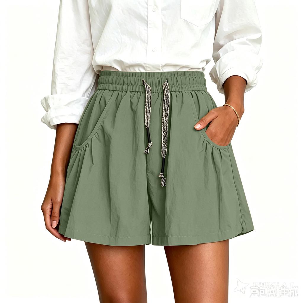 Women Summer Loose Fit Lightweight Casual Shorts with Pockets Elastic Waistband Drawstring Adjustable Relaxed Fit Bottoms