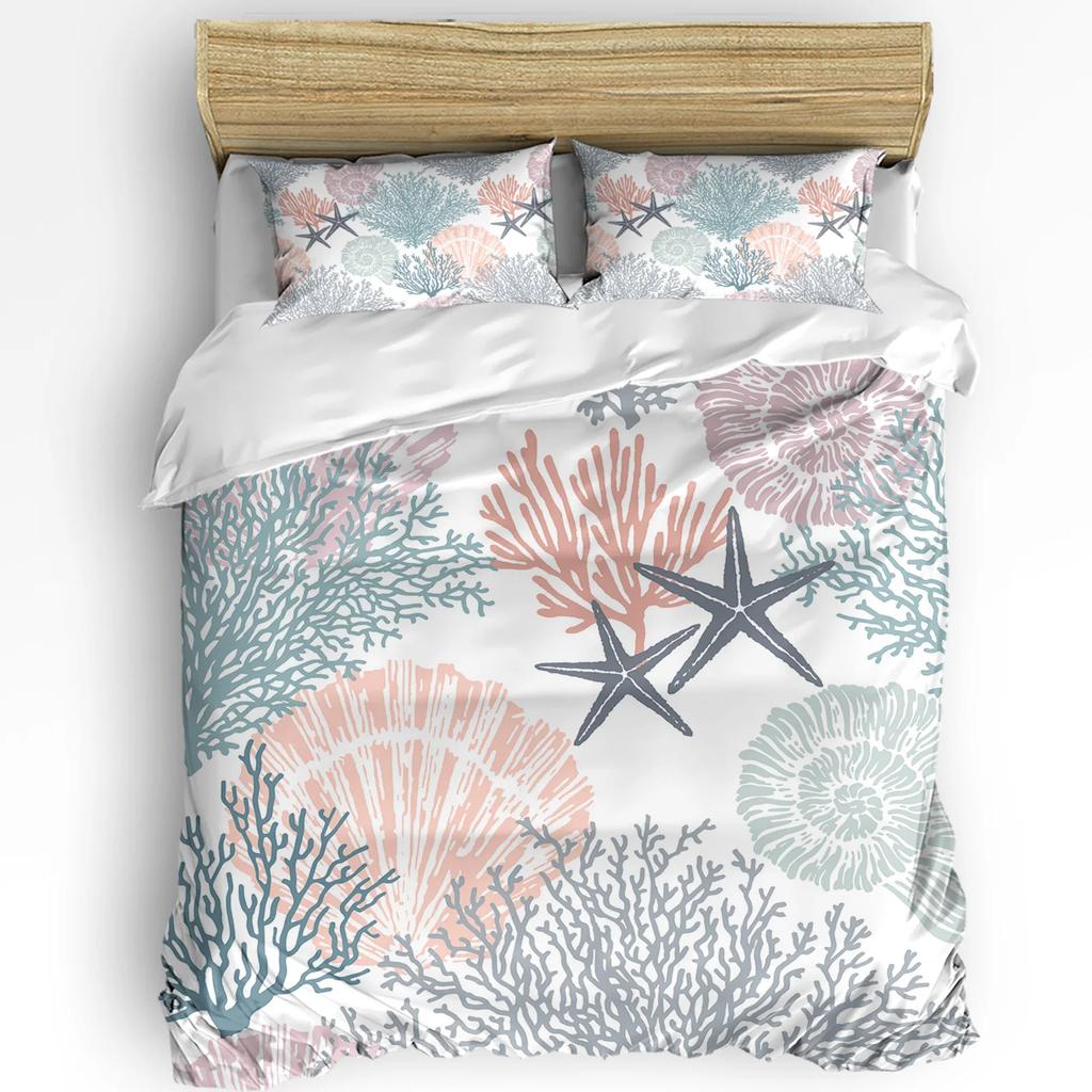 Blue Marine Coral Shels Starfish Soft Duvet Cover featuring Pilow Case Custom 3pcs Beding Set Comfortable Quilt Cover Double Bed Home Textile