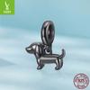 Black Dachshund Diy Pendant Accessories, Cute Animal S925 Sterling Silver Plated With Black Gold Beads.