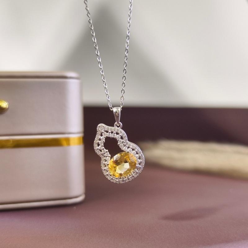 Women's S925 Sterling Silver Gourd Necklace Natural Crystal Topaz Garnet Clavicle Chain Jewelry Gift