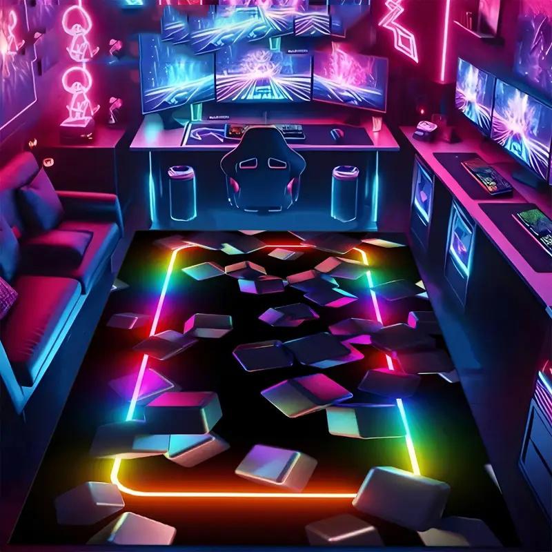 

2D Game Fluorescent Cool Carpet Color Smoke Anti Slip Game Room Area Carpet Suitable for Ideal Space for Gamers 40x60cm
