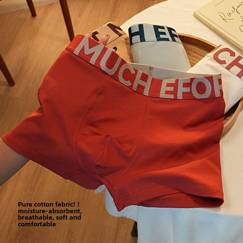 Men's Spring and Summer Fashion Letter Pure Cotton Breathable Mid Waist Flat Angle Underwear