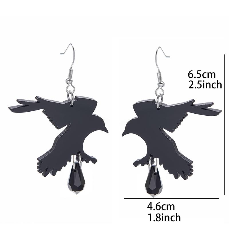 Gothic Black Romantic Crow Dangle Drop Earrings for Women Dark Halloween Zircon Girls Cool Fashion Accessories
