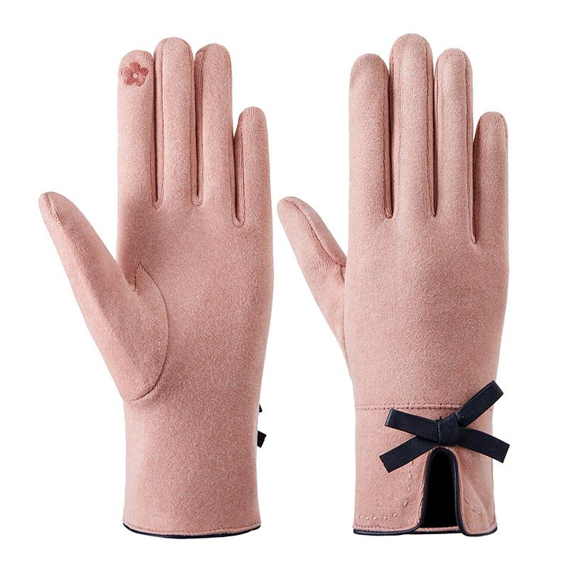 Gants Chauds Develvet pour Femmes avec Polaire Automne et Hiver Célébrité Internet Nœud Extérieur Cyclisme Conduite Gants Écran Tactile