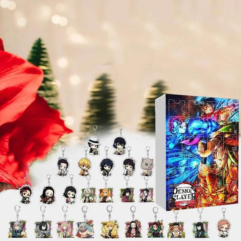 Demon Slayer Adventní kalendář, 24 dní Vánoční odpočítávání Slepý box, Pamětní dárek přátelství Přívěsek na klíče na batoh
