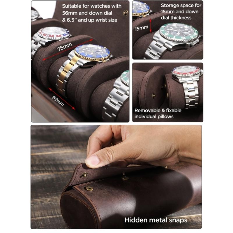 Caixa de Relógio de Couro Portátil Elegante Estojo de Armazenamento para 3 Relógios de Pulso Organizador de Relógios Estiloso Recipiente Protetor para Joias