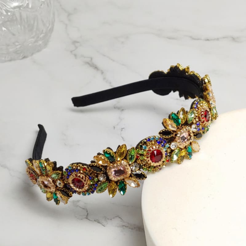 LALA Jeweled Flower Hairband - Black