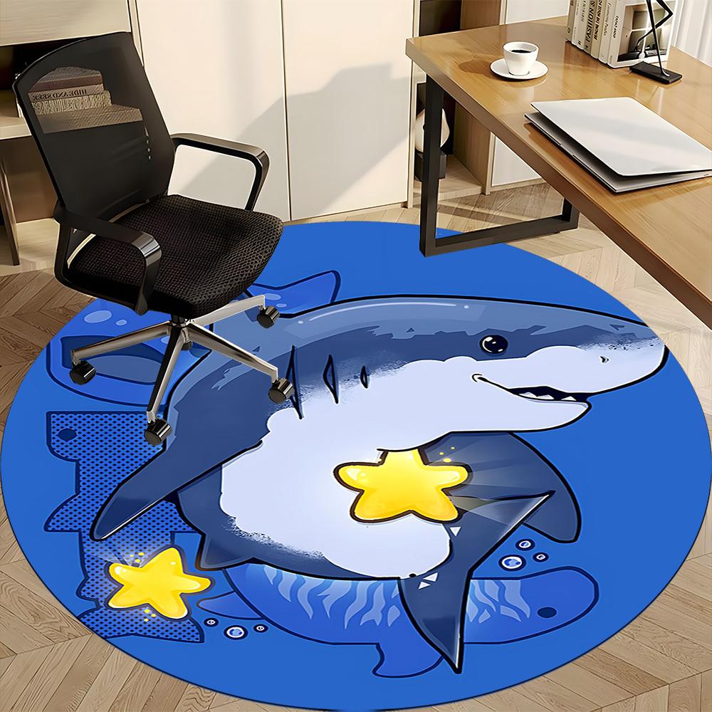 1PC Shark Starfish Office Round Area Rug, Mat Suitable For Office, Under Office Chairs Bedroom Living Room Home Decor, Room Deco