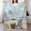 Beach Blanket Ocean View Seagull Chair Waves Coastal Decor Soft Throw Seaside Art Bedroom Textile Relaxing Home Accessory