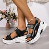 Damen Sommer Keilabsatz Sandalen mit dicker Sohle, Riemchen mit Klettverschluss und Plateau-Sohle, Vielseitige Strand-Freizeit-Schuhe.