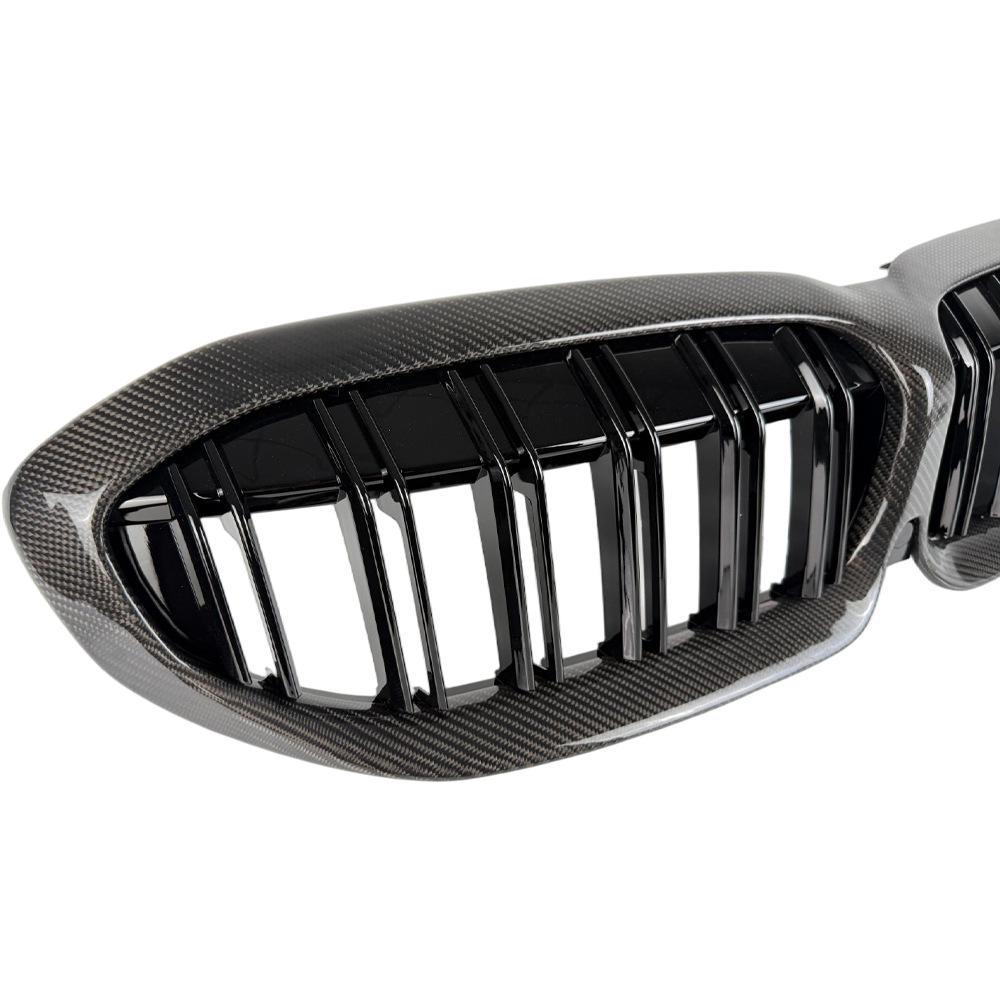Carbon Fiber Dual Line Grille for BMW 3 Series G20/G28 (Warrior Style, Bright Black, Early G20 Compatible)