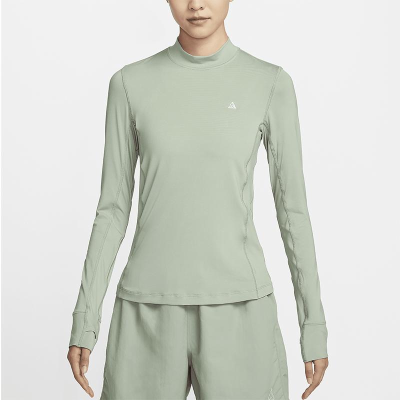 Nike ACG Series DFADV UV GT RCK Stretch Outdoor Solid Color Half High Neck Casual Long Sleeve T-Shirt Women Tops Light-Green FN1964-370