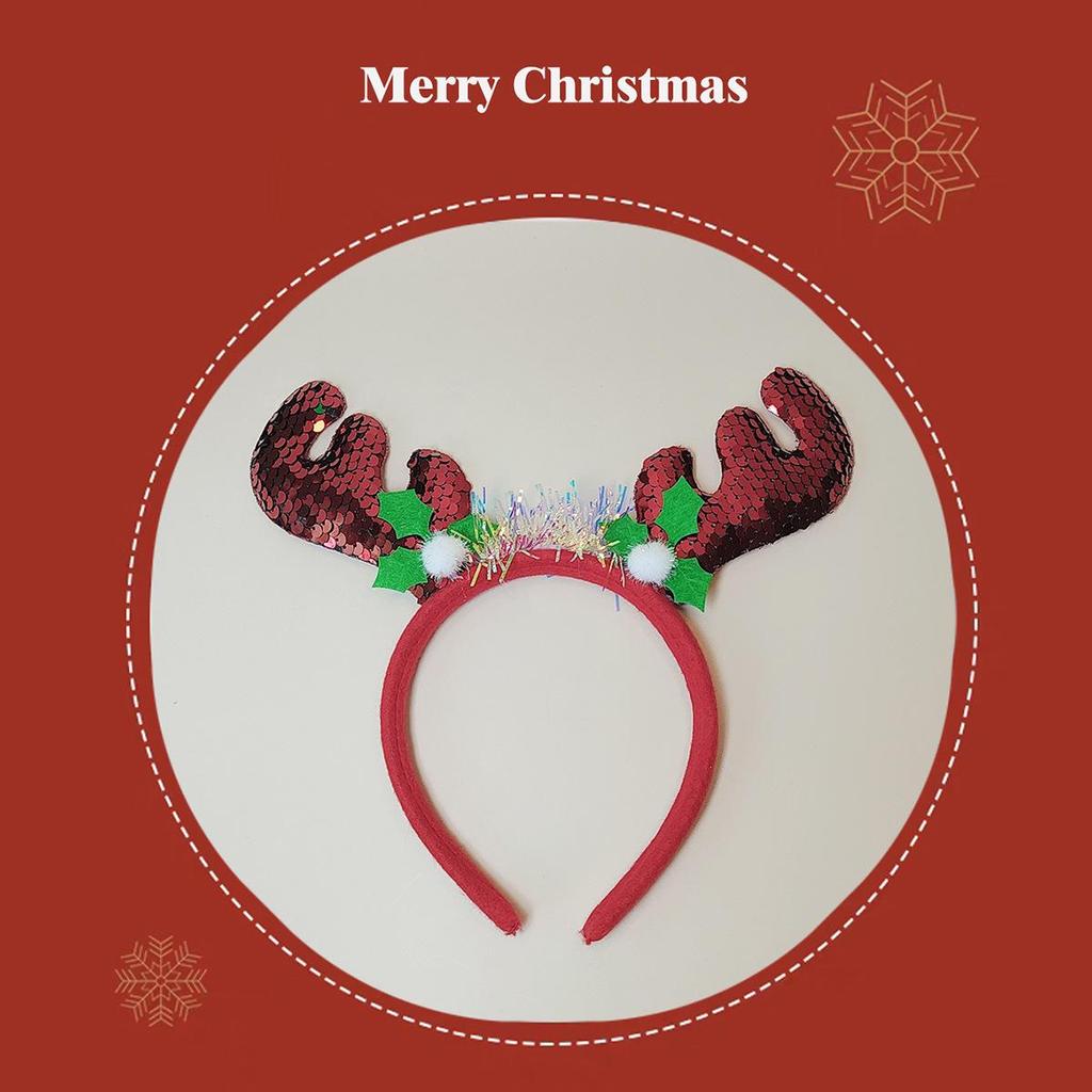 Handmade High-End Christmas Reindeer Antler Sequin Headband and Santa Hat - Cute Festive Hair Accessories