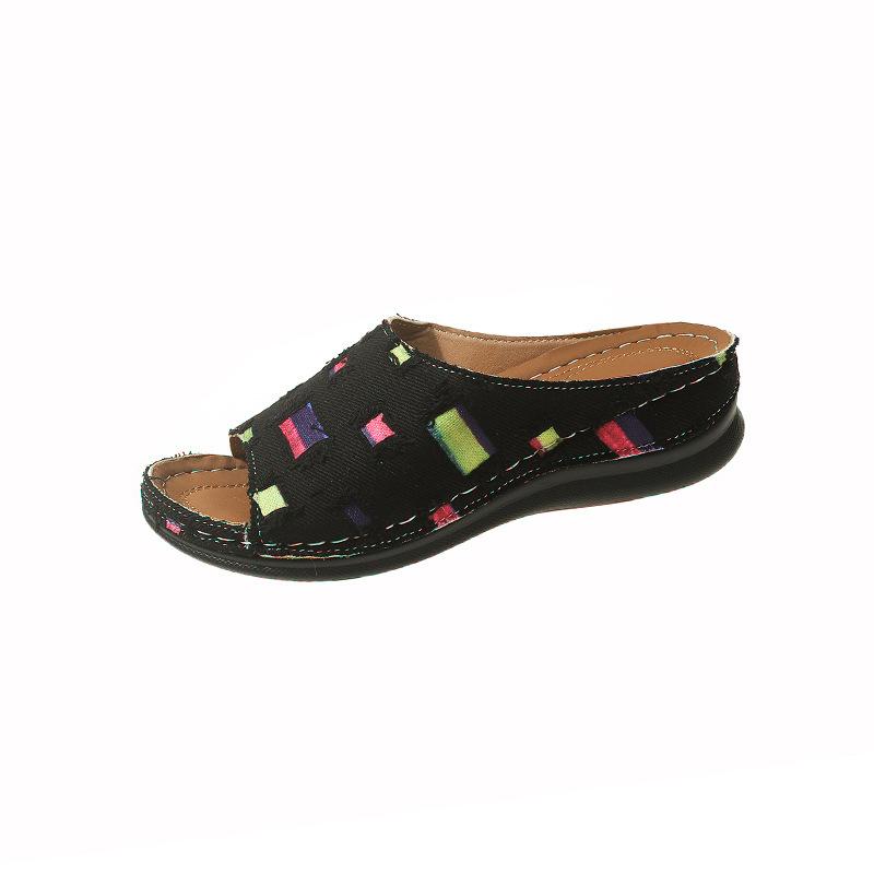 

Летние женские шлепанцы большого размера однотонные с круглым носком в модном стиле «одно слово» на толстой подошве 36