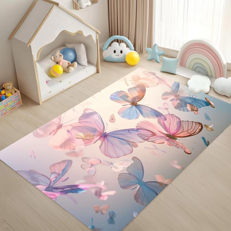 

Dreamy Butterfly Kids Area Rug, Pink Blue Floral Non-Slip Floor Mat, Nursery Playroom Decor Carpet Bedroom Decor Rug Area Rug 40cm x 60cm