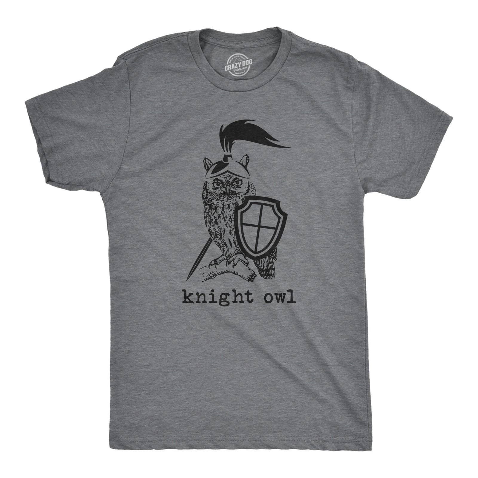 Mens Knight Owl T Shirt Funny Sarcastic Armored Sword Shield Bird Graphic Tee XL