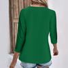 Womens 3/4 Sleeve Daily Weekend V Neck Casual Printed Tshirts Loose Fit Pleated Tees Button Down Shirts