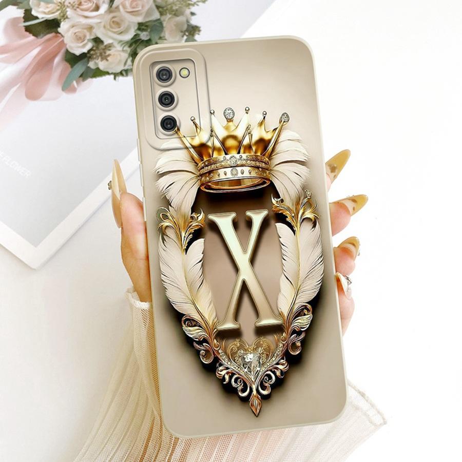 

For Samsung Galaxy A02s Case SM-A025F Crown Initial Letters Matte Proective Cover for SamsungA02s A 02 S Soft Silicone Funda Samsung A02s