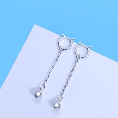 Cute Bell Cat Earrings for Women with Long Tassel Earlines Simple Personality Earrings