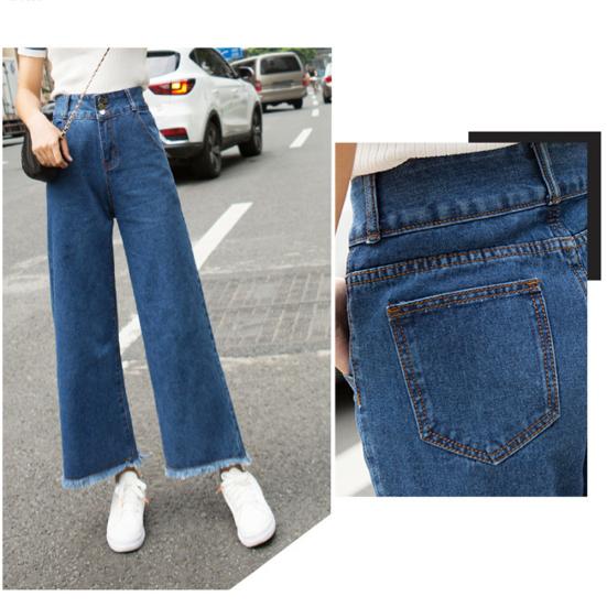 Casual Women High Waist Straight Wide Leg Loose Denim Pants Jeans Ninth Trousers