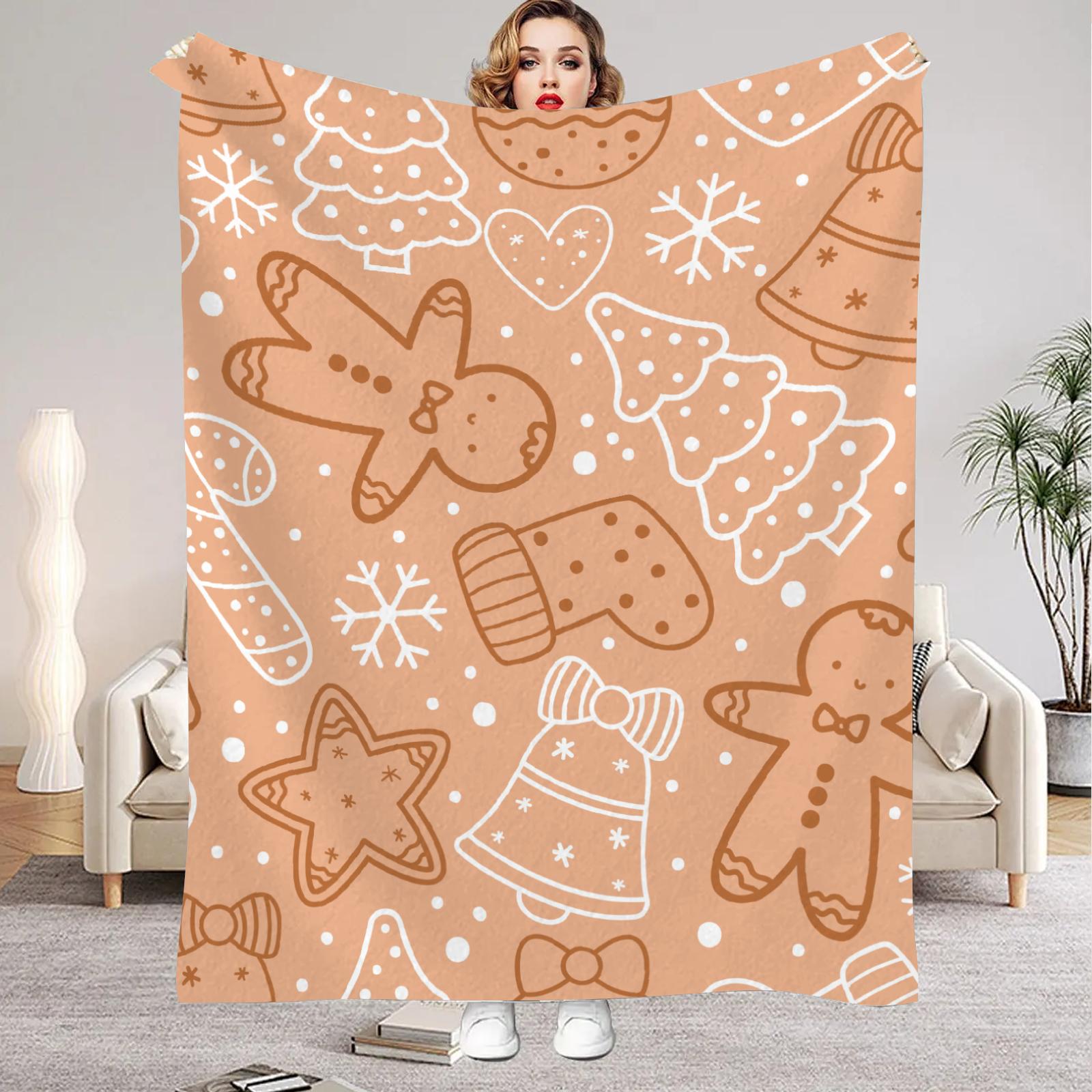 

Pink Christmas Gingerbread Man Throw Blanket Soft Warm Flannel for Couch, Bed, Office, and Travel - Perfect Gift for All Season 30x40in