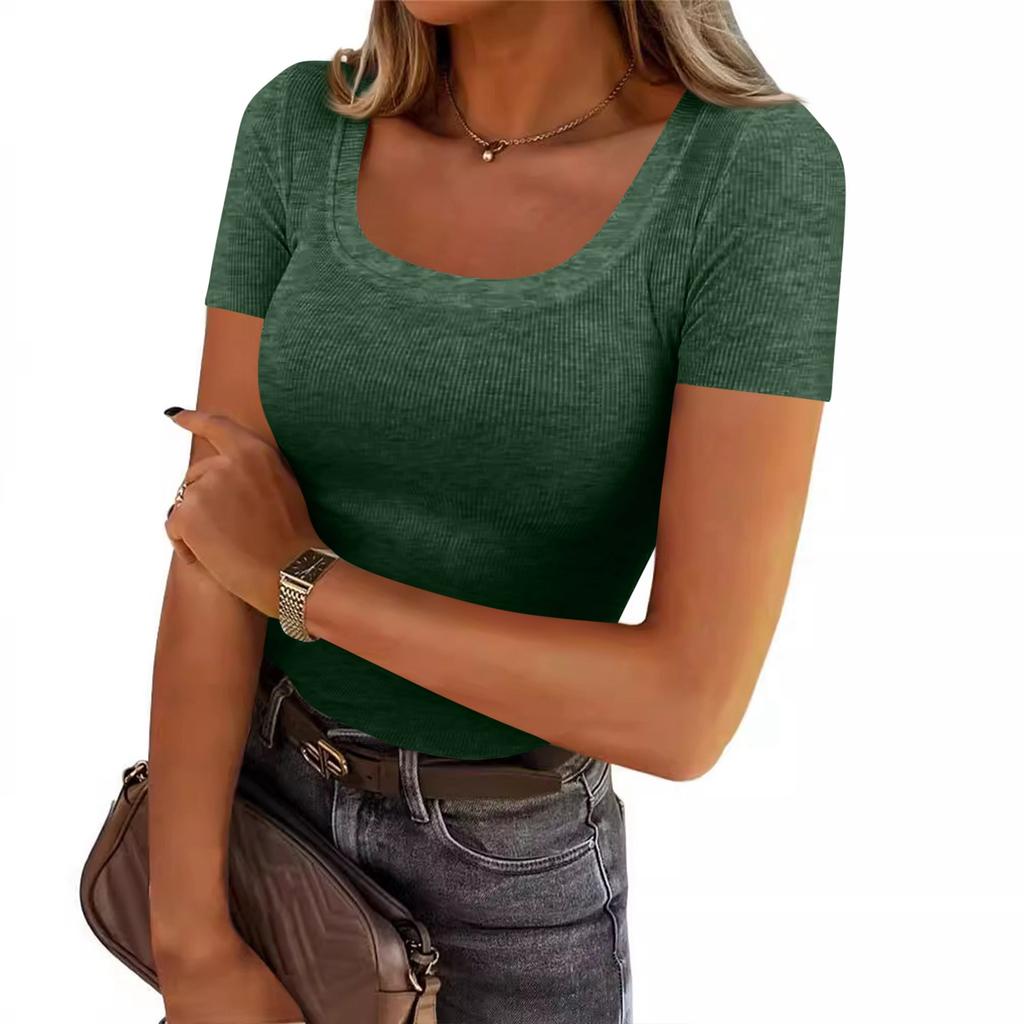 Women Tops Basic Tees Trendy Short Sleeve Shirts Casual Fitted Ribbed Tops
