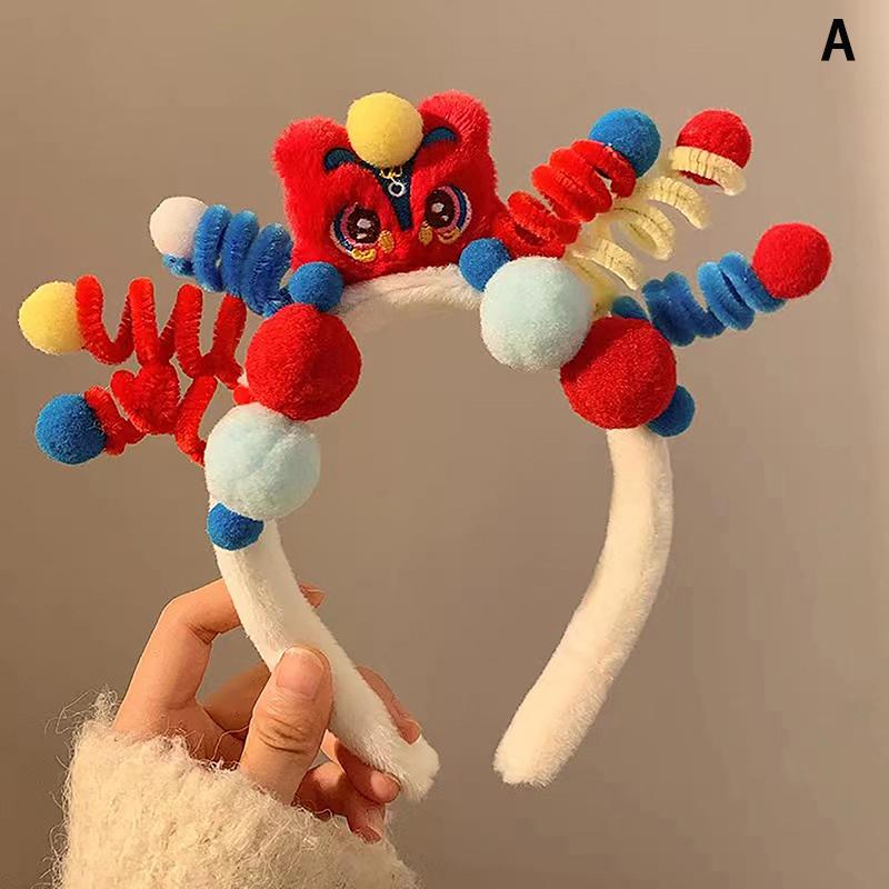 

Плюшевая повязка на голову в китайском стиле с милым медведем и левом для женщин, пушистая повязка на голову для мытья лица, осенняя повязка для волос, аксессуары