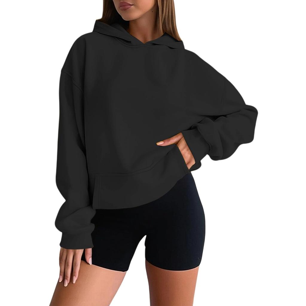 Women's Fashion Oversized Drop-Shoulder Long-Sleeved Sweatshirt Solid-Colour Hooded Sweatshirt