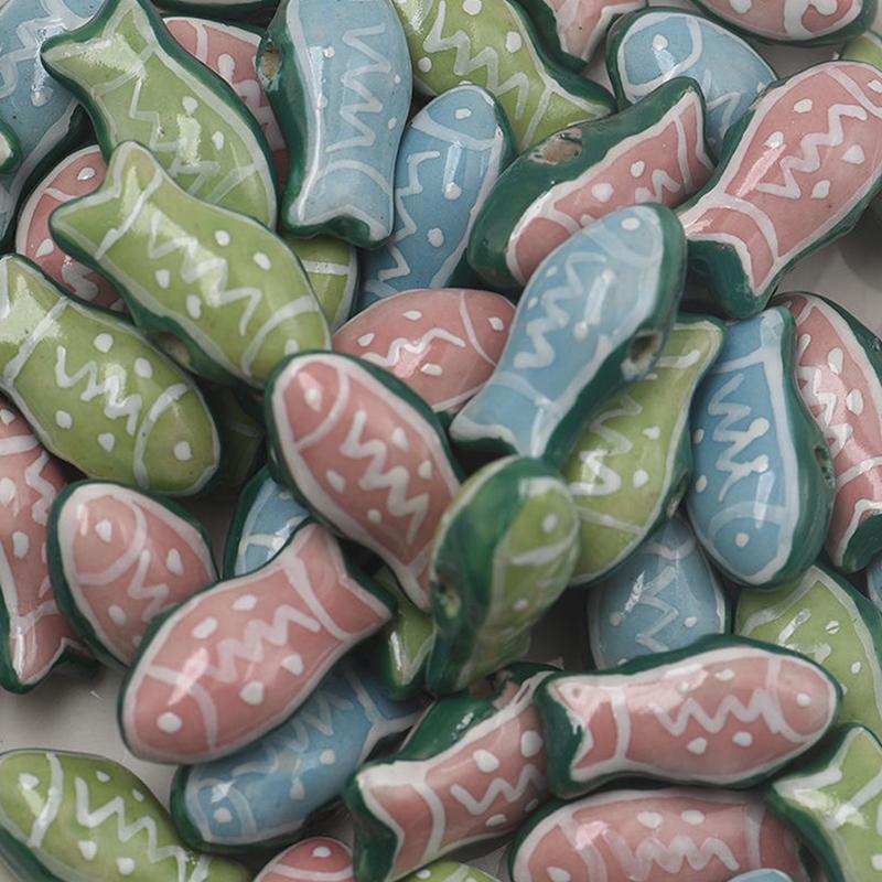 1Pc Painted Cute Small Fish Beads Charms Ceramic Spacer Loose Beads For Jewelry Making Diy Bracelet Accessories