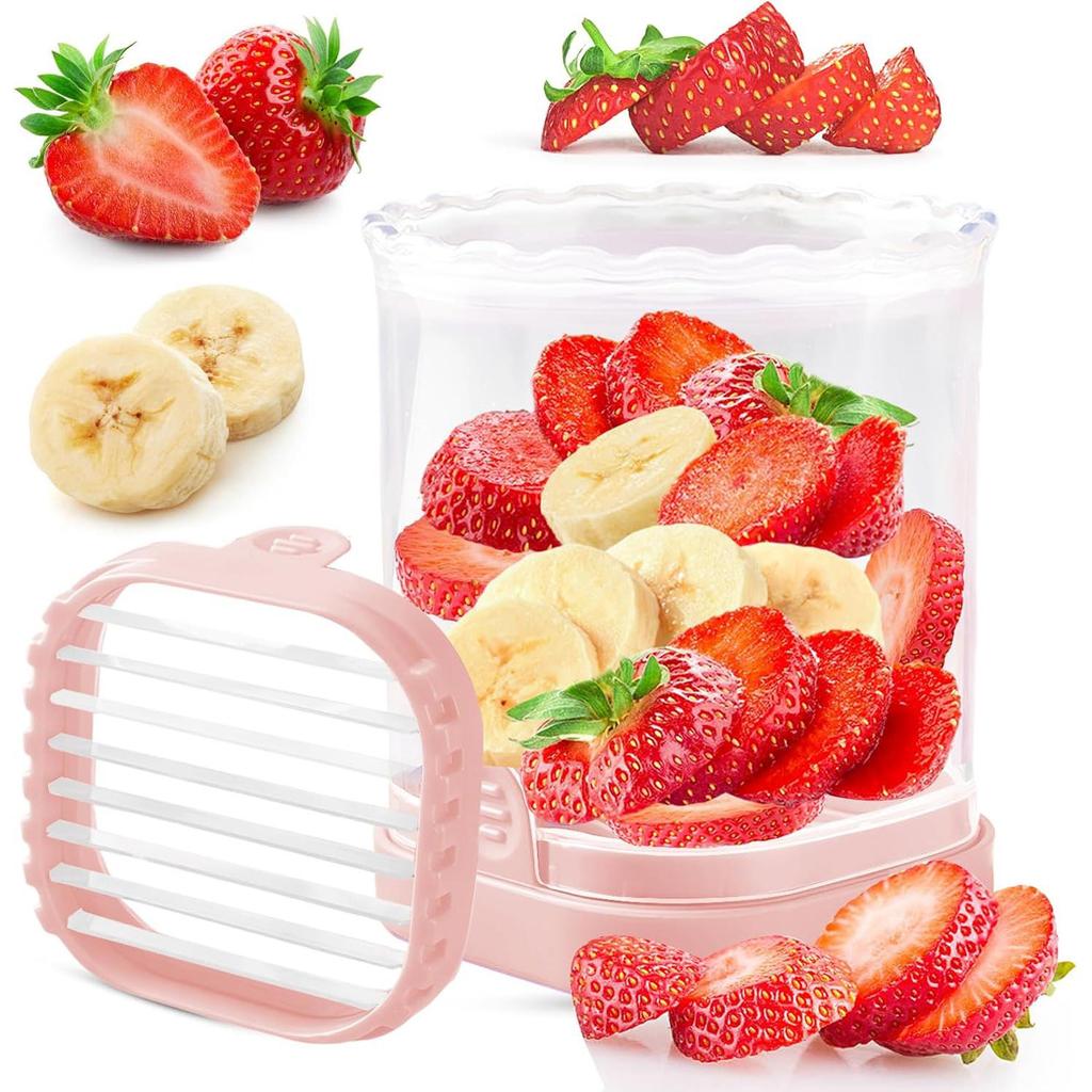 Coppa Taglia Frutta per Fragole, Banane, Uova Sode - Taglierino Staccabile con Piatto a Pressione - Lama in Acciaio Inossidabile 304 - Taglio Rapido e Sicuro