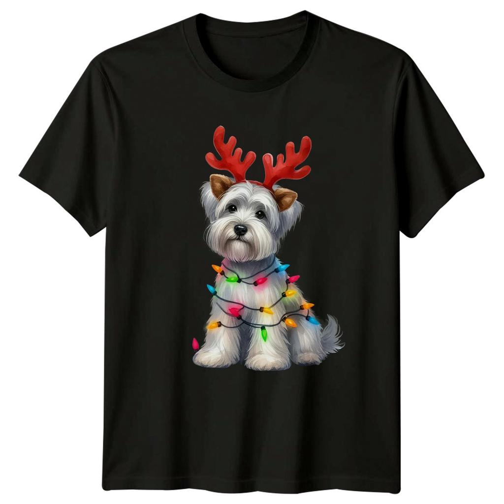Christmas Dog Lights Antlers Holiday Unisexs TShirt Unisexs Tee Unisex Top