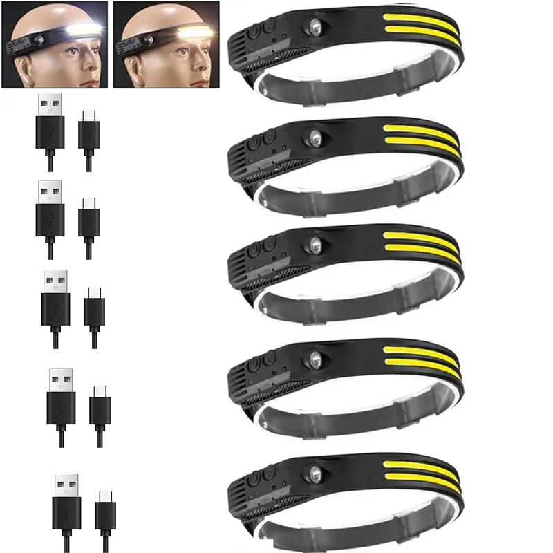 New Induction COB LED Headlamp USB Rechargeable Use 18650 Battery Headliaght Torch 8 Lighting Modes Outdoor Working Lantern
